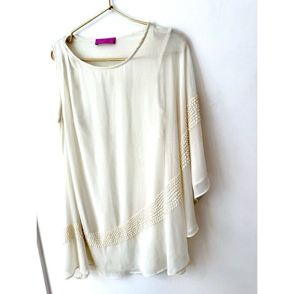 Narcisa Lang Women Ivory Sleeveless Blouse S Sequin - Picture 11 of 11